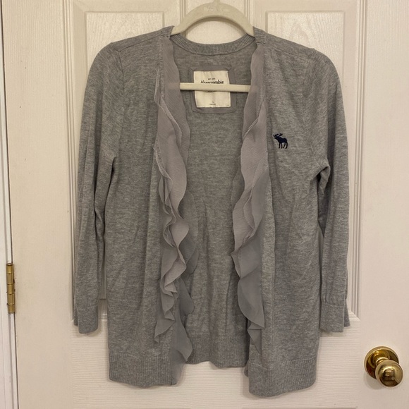 Abercrombie and Fitch Ruffle Open Front Grey Cardigan - Picture 1 of 6